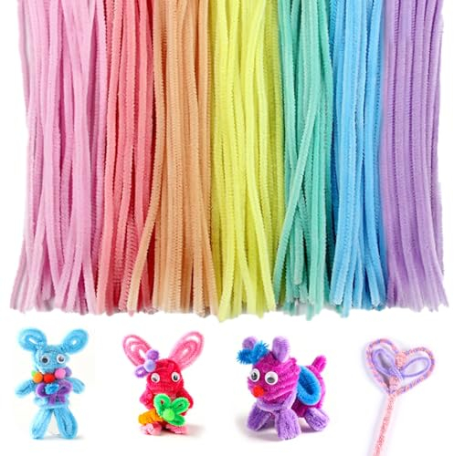MIYUANNGKJ 300 Skt Pfeifenputzer Bunt zum Basteln 7 Farben Pfeifenreiniger Biegeplüsch Basteldraht 30 cm Pfeifenreiniger Chenilledraht Pfeiffendraht für Kreative DIY-Projekte und Basteldeko für Kinder