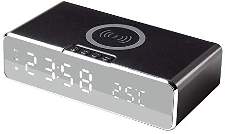 ERNZI Bedside Wireless Charging Radio Alarm Clock with Dimmable LED Display Alarm Clock with USB Charger
