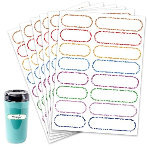 96 PCS Waterproof Bottle Labels, Write-On Kids Name Labels, Self-Laminating Self-Adhesive Bottle Strickers for Daycare School, Assorted Sizes & Colors