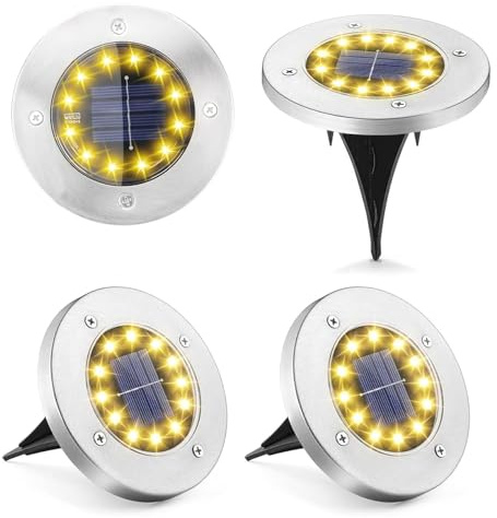Micacorn Luce Solare da Giardino, 4 Pezzi Luci a Disco Impermeabili Luci Solari da Terra 48LEDs Luci a Disco Impermeabili Sepolto Paesaggio Lampada per Esterno Prato Scala Paesaggio Strade