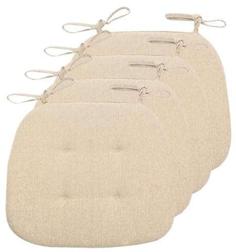 UHVUJDUI Halbrund Stuhlkissen 6er 4er Set,Waschbar Sitzkissen Stuhl rutschfest,Baumwolle Sitzpolster Mit Bändern Stuhlauflage Bodenkissen Für Küche Esszimmer Garten(Beige,43x41cm(4 Pcs))