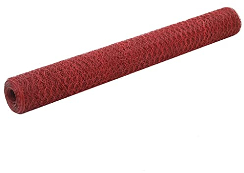 LAPOOH Drahtzaun Stahl mit PVC-Beschichtung 25x1,2 m Rot, Maschendrahtzaun, Gartenzaun, Hühnerzaun, Hundezaun, Hasendraht, Draht Zaun 143308