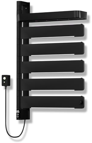 Handtuchheizkörper Elektrisch, Badheizkörper Elektrisch mit APP und LED Anzeige,180° Drehung Elektrischer Handtuchhalter mit Timer/Einstellbarer Temperatu Intelligenter Thermostat-Black||63×44.4×14cm