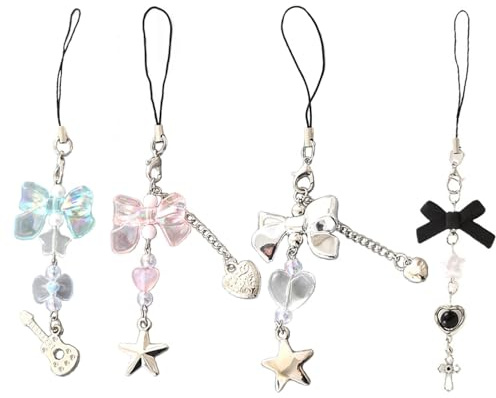 ZEACCT 4 Piezas Colgantes para Teléfono Móvil, Lindo llavero con Colgante de Estrella para Teléfono, Charm para Teléfono con Forma de Estrella, Regalos Perfectos para Mujeres y Niñas