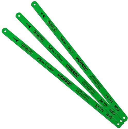 Viganoc 30cm Hacksaw Replacement Blades Set, 12 Bi-Metal High Speed Steel Hack Saw Blade Sets - 18T - 24T - 32T HSS Saw Blades, 3 Pack