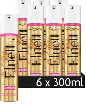 L'Oréal Paris Elnett Ultrafin hårspray volym, styling spray, för styling och fixering av frisyr, mycket starkt grepp, utan silikoner, 6 x 300 ml