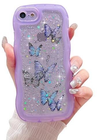 ZTUOK Kompatibel Mit iPhone 7/8/SE 2020/SE 2022 Hülle für Mädchen, Niedlich, Transparent, Glitzernd, Stern-Schmetterling, Stoßfest, Weiches TPU-Glitzer-Cover