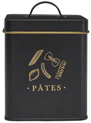 COOK CONCEPT - BT6821 Caja de Metal para Pasta, Diseño Negro y Dorado, Hermética para Conservación Óptima, Fácil de Limpiar, Capacidad Generosa de 1,5 litros, Elegante y Funcional