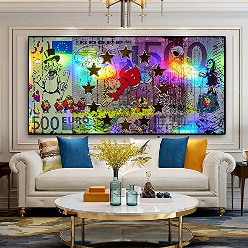 Nordisches Cartoon-Poster, gedruckt auf Leinwand, Gemälde für Esszimmer, Donald Duck Big Boss, Geldbild, Heimdekoration, 60 x 120 cm (ohne Rahmen)