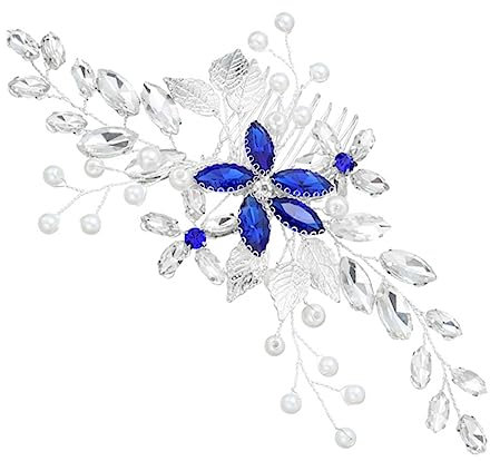 TOVINANNA Blauer Haarkamm Mit Künstlichen Perlen Und Strass Für Hochzeiten Brautfrisur Deko Blumen-design Haarschmuck Für Damen Fotorequisiten Für Besondere Anlässe