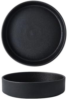 ADERFETBI Platos Plato hondo Plato de cerámica Plato de ensalada for el hogar Plato de sopa grande Olla seca Plato de cena de mariscos Vajilla(Black,6in)
