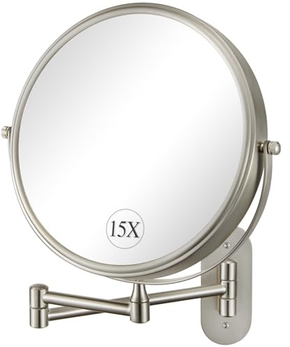 DECLUTTR 9 Inch Wall Mounted Makeup Mirror, 15X Magnification Double Sided Swivel Extendable Bathroom Mirror