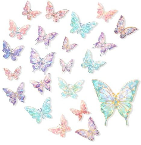 Tucnoeu 80PCS Holografische Aufkleber Schmetterling Glitzer Sticker Schmetterling Sticker Set für DIY Handwerk und Tagebuch Dekoration
