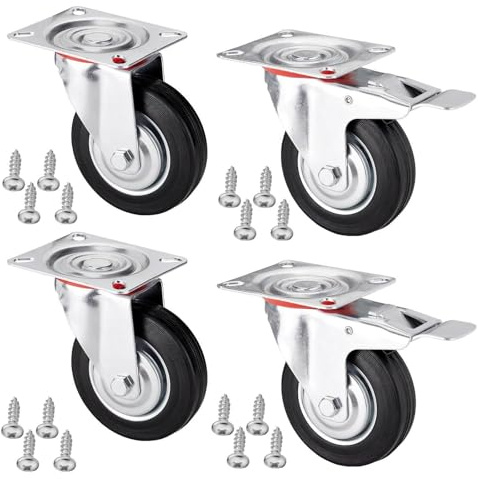 SOTOOLS 4er SET Schwerlastrollen FORTIX Ø 100 mm (2x Lenkrollen, 2x mit Bremse) – Tragkraft 360 kg Geräuscharme Rollen für Werkstatt, Werkbank, Regale – Ø 100 mm