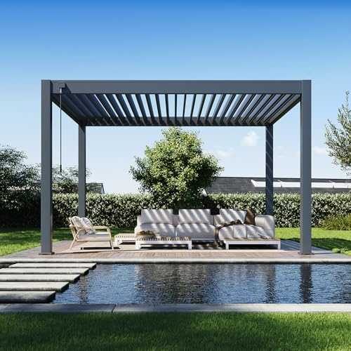 Weide Wandpergola 3x3,6m Lamellendach Anthrazit Aluminium Pavillon wasserdicht (anthrazit, 3x4)