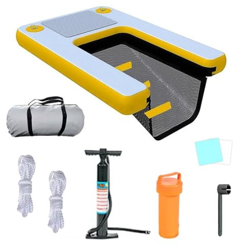 Hunderampe Aufblasbare Hunde Hunde-Ponton-Bootsleiterrampe für Pools/Docks/Seen/Boote, schwimmende Wasserrampe mit Sicherheitsplanke für Welpen mit 3D-Stufen/tragbare Handtasche, gut sichtbare(Yellow)