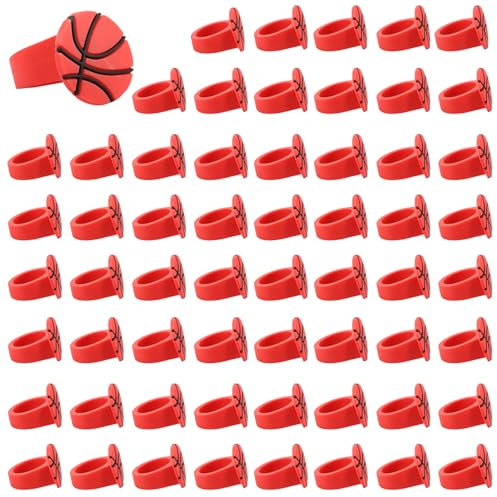 60 PCS Fußball Cupcake Toper Ringe PVC Fußballparty Cupcake -Ringe Dekorationen für Jungen Kinder Geburtstag Sportballspiel(Rot)