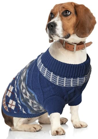 LiebeDD Hundepullover Mittelgroße Hunde Pulli, Winter Warm Verdicken Hundepulli mit Geschirr-öffnung, Strick Pullover Hund Klein Hunde Weihnachtspullover, Boho Dog Sweater, Blau, L