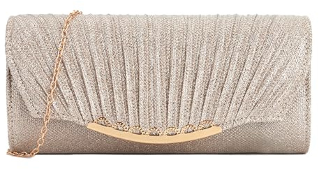 XFSRG Clutch Damen Glitzer Elegante Envelope Abendtasche Brauttasche mit Abnehmbarer Kette für Hochzeit Party Cocktail(Champagner)