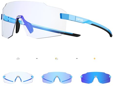 KAPVOE Photochromatische Selbsttönend Fahrradbrille für Herren Damen Klar Rennrad Brille MTB Sportbrille Radbrille UV400 Schutz Randlose Transprante