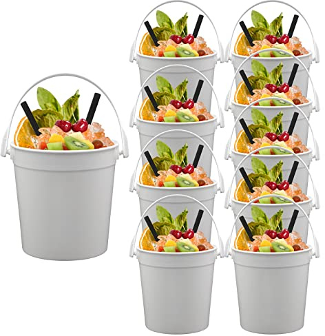 Lot de 10 seaux à cocktail en plastique pour boissons tout sauf une tasse - Idées de fête - Bols à punch réutilisables de 1 litre - Seau à glace - Seau à smoothie - Tasses à café lourdes (A, taille