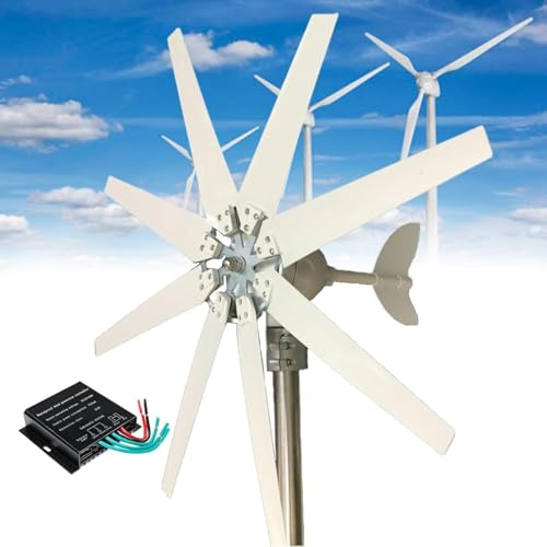 14000W Generador de Turbina Eólica, 12V 24V 48V 110V 220V Aerogenerador Horizontal 8 palas con mppt Controlador de viento Kit para carga marina doméstica(48V)