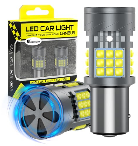 KaiDengZhe 1157 BAY15D Ampoule LED avec Ventilateur de Refroidissement, Sans Erreur CANBUS, 500% Luminosité, 3000 LM, Blanc P21/5W 1157A 1157NA LED pour DRL Feux Recul Clignotants Stop, 2 PCS