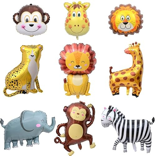 Embhlitfe 9 Stück Folienballon Tiere,Luftballon Tiere Luftballons Kindergeburtstag,Safari Tierballons Helium Luftballons Kinder für Junge Mädchen Dschungel Deko Geburtstagsdeko