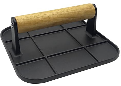 Pressa per hamburger, in acciaio, con parte superiore piatta, resistente, per hamburger, grill con parte superiore piatta, antiaderente, per pancetta, bistecca per barbecue, campeggio, cucina