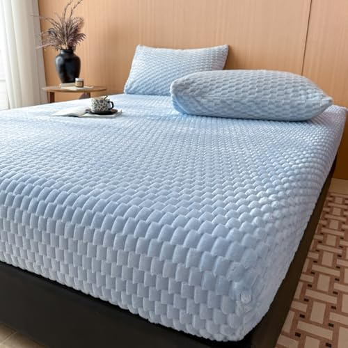 Odot Sábana Bajera Ajustable de Felpa Microfibra, Sabana Bajera Elástica 25 cm Altura, Suave Transpirable Cómoda para Cama 90/105/135/150, Individual Matrimonio (Azul 1,200x220cm)