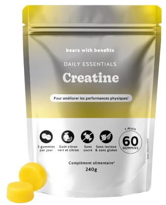 Bears with Benefits - Gummibärchen Kreatin - Physische Leistung - 60 Stück | Daily Essentials - Kreatin 3000 mg - Vorrat für 1 Monat - Zuckerfrei, Vegan