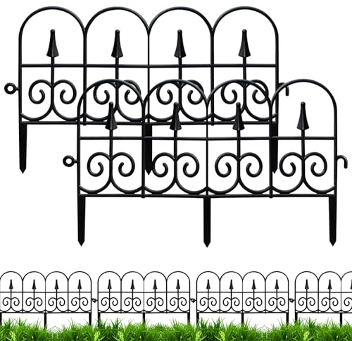 Gartenzaun Steckzaun, Höhe 33 cm Rasenkante wetterfestem Kunststoff Gartenzaun, zaunelemente kunststoff für Beetumrandung, Garden Decor Flexibel Installation, UV & Frostbeständig (schwarz,2Stück)