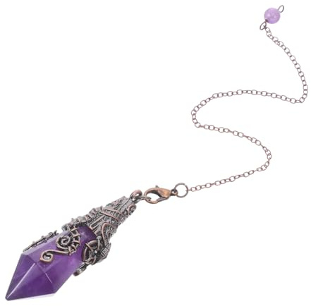 Homoyoyo Natürlicher Amethyst Anhänger Sechseckige Säule mit Kupferkette Handgefertigter Edelstein Schmuck für Meditation Yoga Energieausgleich und Spirituelle Reinigung