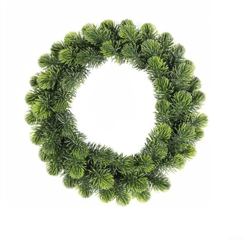 Honseadek Runder grüner Weihnachtskranz für die Vorderseite, künstliche Girlande, Dekoration mit lebensechter PVC-Tür, lichtbeständige Konstruktion, 30 cm