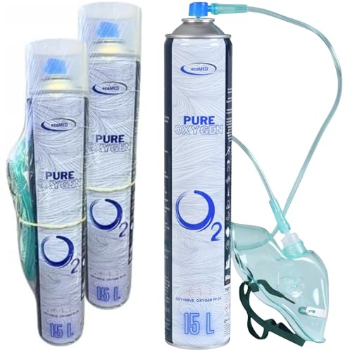 3x Sauerstoff Inhalator 15L mit Maske & Schlauch – 99,5% reiner Sauerstoff – tragbare Inhalationshilfe für Sport, Reisen, Höhenlage, Erschöpfung – O2 Atemtherapie Set ECOMED
