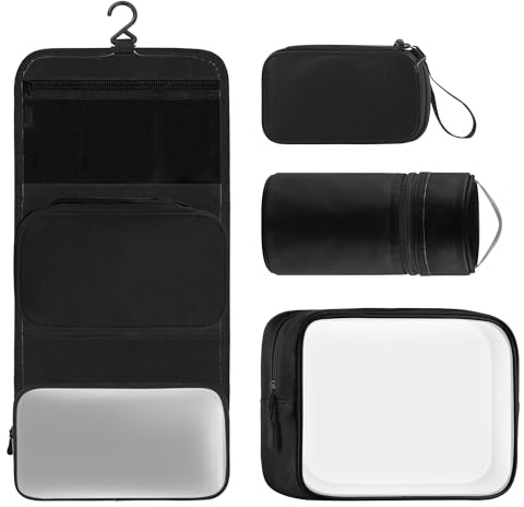 Toncoke Travel Toiletry Bag Set, Hanging Toiletry Bag Premium Faux Leather, Toiletry Bag for Women & Men, Travel Essentials Makeup Bag Water-resistant, Black