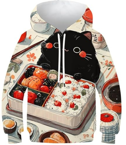 Pull-Over décontracté pour garçon, Motif Chat Kawaii, Style boîte à Lunch Bento, Manches Longues, vêtements 10-12 Ans