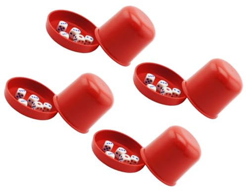 MUSISALY Set di 4 Tazze per Dadi Rinforzate con Base e Copertura Trasparente, Resistente Agli Urti, con 5 Dadi Rosso per Giochi al Bar e Ktv