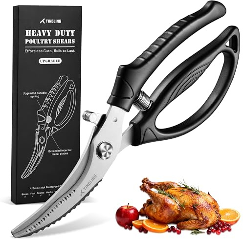 Geflügelschere Küchenschere Knochenschere Hühnerschere: mit Sicherheitsverriegelung und Feder, Geeignet für Huhn, Ente, Fisch, Fleisch, Knochen, GemüSe