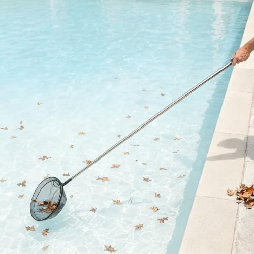 Épuisette de Bassin 146 cm avec Manche Télescopique, Pliable en Aluminium