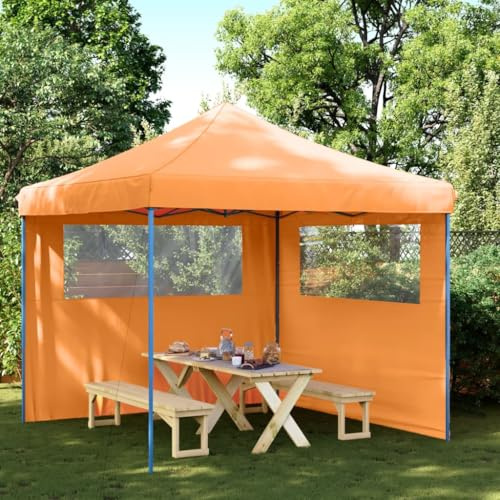 Kaloriko Tonnelle Pliable rétractable en Acier, abri de réception 292 x 292 x 315 cm, Toile Oxford PVC, 2 parois latérales, Jardin terrasse Patio Balcon, Protection Soleil Pluie Ombre UV