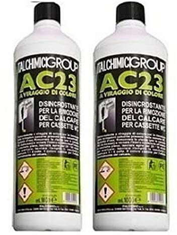 italchimici group desincrustante ac23 para Inodoro WC empotrable geberit y Cassette WC Externas para la eliminación de Piedra caliza – 2 Botellas de 1 litro de Cada uno