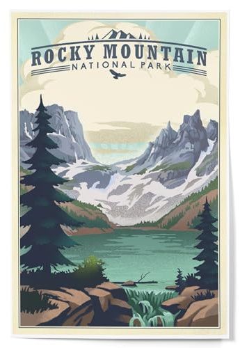 Lantern Press Rocky Mountain National Park, Colorado, Lake, Lithograph, 12x18 Inch Art Print, Home Decor
