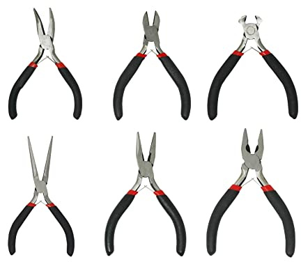 Dapetz ® 6Pcs Mini Pliers Set Multi Pliers Non Slip Handle Jewelry Making Craft Repairing Electrician Mini Combination, Side Cut, Long Nose, Needle Nose, End Cutting, Bent Nose Pliers Tool Set