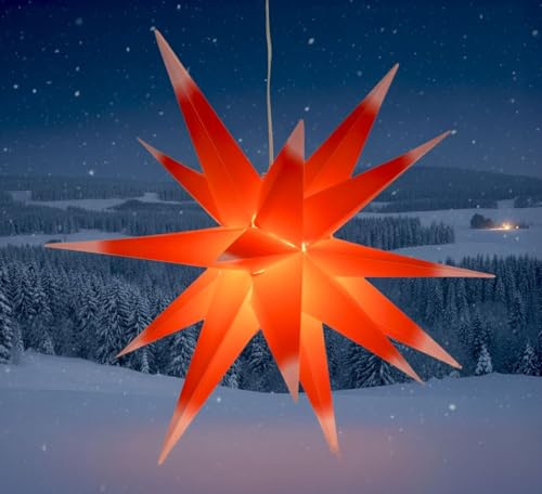 GURU SHOP 3D Außenstern Kaspar, Weihnachtsstern, Ø 55 cm 230V E14 rot/gelb | Wetterfest, aus Polypropylen, einfach aufzubauen, ideal für Terrassen und Balkone.