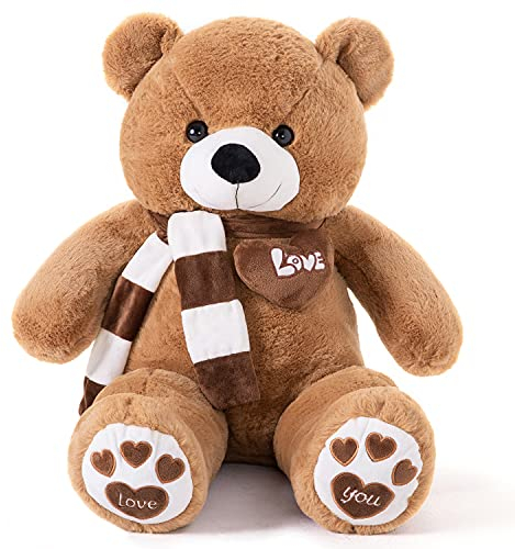 YunNasi Teddybär Groß Riesen Teddy Bär Braun 80cm Plüschtier Kuscheltier Stofftier Teddybär mit Herz und Schal