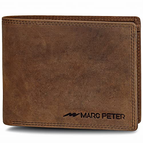 Marc Peter® Bremen läderplånbok för män med RFID-skydd | äkta läderplånbok | stor herrplånbok | plånbok, Brun, En storlek, Klassisk