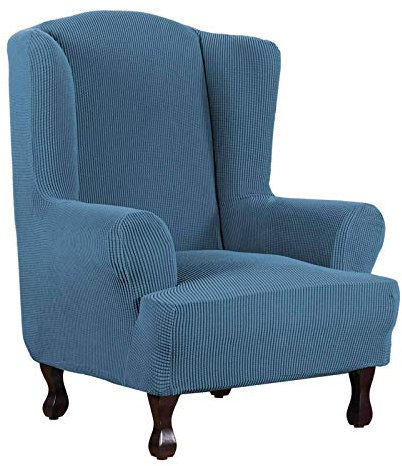 WLVG Stretch Ohrensessel Schonbezug Sofa Schonbezug, Sofabezüge Einteilige Sesselbezüge Spandex Jacquard Couchbezüge Möbelschutz-Staub Blau-Ohrensessel Einteiler