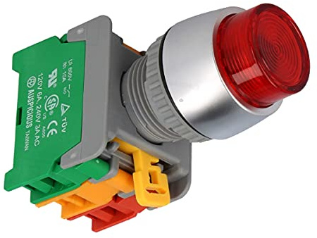 WITTKOWARE 22mm Einbau-Drucktaster, IP65, beleuchtbar (Fassung BA9s), NC/NO, Taste hervorstehend, rot