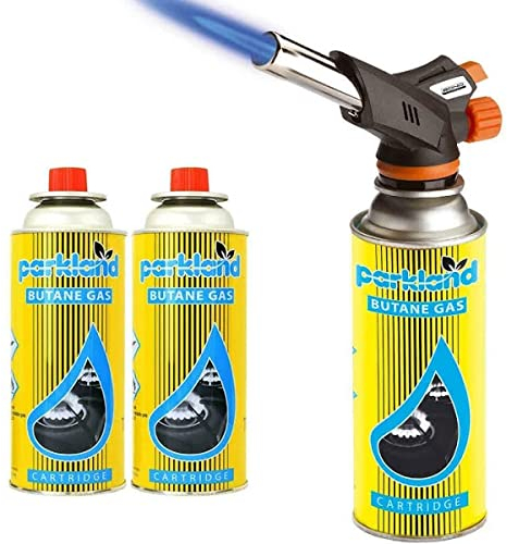 HZ Enterprises Blow Torch Butane Gas Kit Cooking Catering Creme Brulee Culinary Tarts Pies Tool 1 Blow Torch + 2 Refills Cans